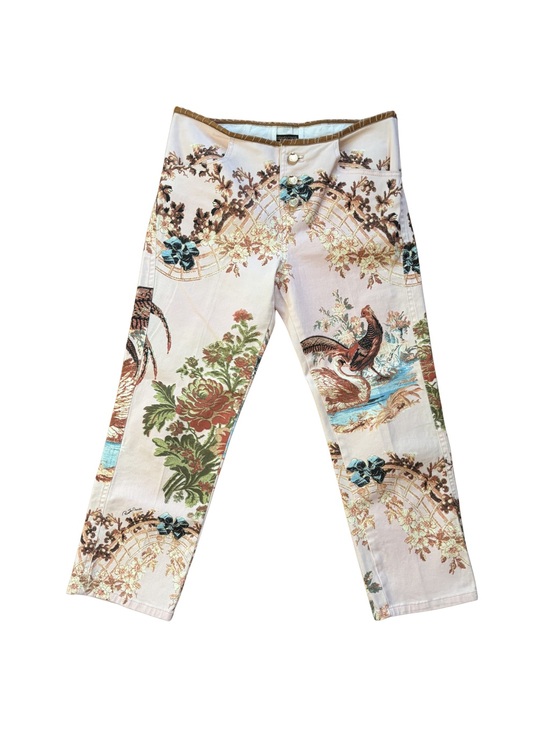 Roberto Cavalli Pants - Roberto Cavalli SS2003 Chinoiserie Pheasant Print Capri Pants